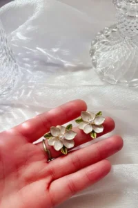 Glaren Design WHITE Enameled Flower Gold Color Women Earrings - Image 2