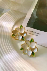 Glaren Design WHITE Enameled Flower Gold Color Women Earrings - Image 3