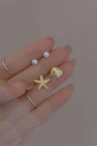 Glaren Minimal Sea Themed Gold Color Women Earrings Set