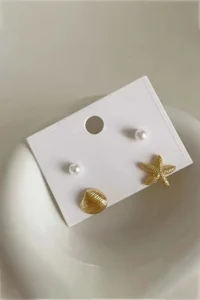 Glaren Minimal Sea Themed Gold Color Women Earrings Set - Image 2