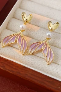 Glaren Pearl Detailed Lilac Fish Tail Women Earrings - Image 3