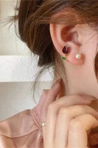 Glaren Minimal Burgundy Lale Gold Color Women Hayalet Earrings