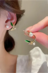 Glaren Minimal Yaprak Gold Color Women Hayalet Earrings