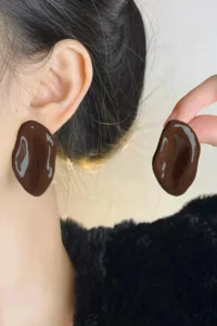 Glaren Leaf Design Brown Enameled Gold Color Women's Earrings