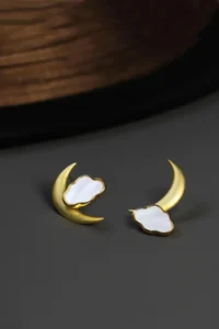 Glaren Gold Color Women Earrings with Moon and Cloud Design - Image 2