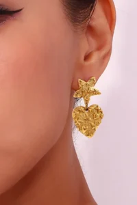 Glaren Star and Heart Patterned Gold Color Women Earrings - Image 2