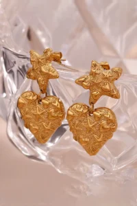 Glaren Star and Heart Patterned Gold Color Women Earrings - Image 4