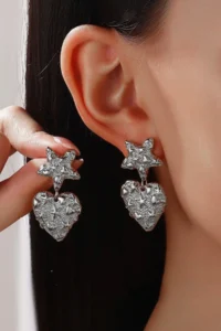 Glaren Silver Color Women's Earrings with Starfish and Heart Pattern