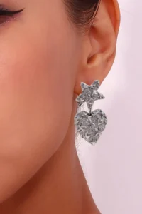 Glaren Silver Color Women's Earrings with Starfish and Heart Pattern - Image 3