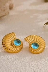 Glaren Mavi Rocky Snail Shell Gold Color Women Earrings