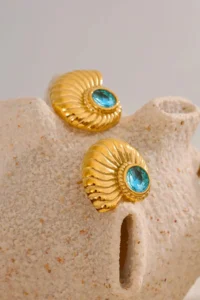 Glaren Mavi Rocky Snail Shell Gold Color Women Earrings - Image 2