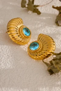 Glaren Mavi Rocky Snail Shell Gold Color Women Earrings - Image 3