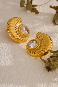 Glaren WHITE Rocky Snail Shell Gold Color Women Earrings - Image 2