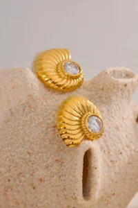 Glaren WHITE Rocky Snail Shell Gold Color Women Earrings - Image 3