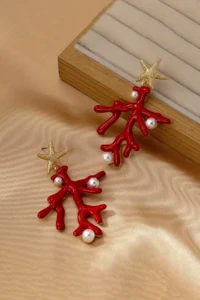 Glaren Red Coral Design Dangling Women Earrings