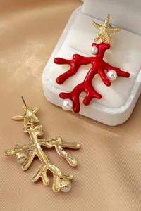 Glaren Red Coral Design Dangling Women Earrings - Image 2