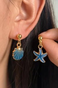 Glaren Sea Themed Dangling Navy Blue Women Earrings
