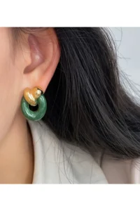 Glaren Green Enameled Node Design Women Earrings - Image 2