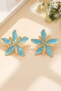 Glaren Big Flower Turquoise Color Gold Color Women Earrings