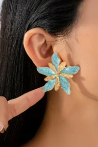 Glaren Big Flower Turquoise Color Gold Color Women Earrings - Image 2