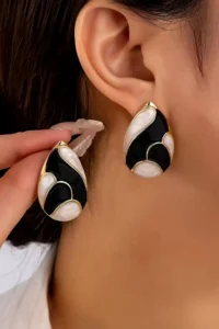 Glaren Modern Black Damla Gold Color Women Earrings