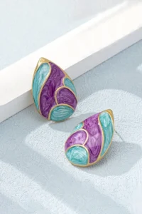 Glaren Modern Purple Damla Gold Color Women Earrings - Image 2
