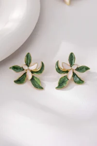 Glaren Double Layer Leaf Enamel Flower Women Earrings - Image 2