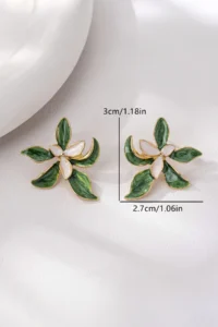 Glaren Double Layer Leaf Enamel Flower Women Earrings - Image 3