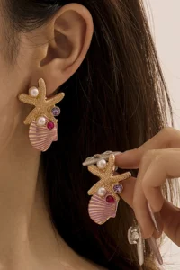 Glaren Turquoise Sea Themed with bible Gold Color Women Earrings