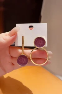 Glaren Burgundy Mineli Asymmetric Daire Gold Color Women Earrings