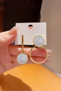 Glaren Mineli Asymmetric Daire Gold Color Women Earrings