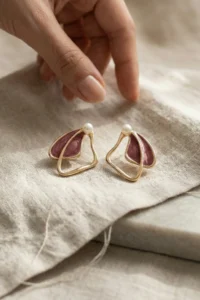Glaren Burgundy Kelebek Gold Color Women Earrings - Image 3
