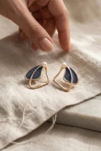 Glaren Petrol Blue Kelebek Gold Color Women Earrings