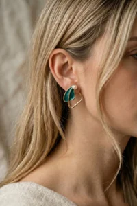 Glaren Petrol Blue Kelebek Gold Color Women Earrings - Image 2