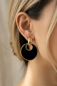 Glaren Black Dangling Round Gold Color Women Earrings - Image 3