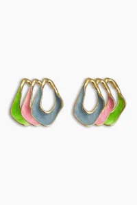 Glaren Aqua Coral 3-Piece Asymmetric Gold Color Women's Earring Set
