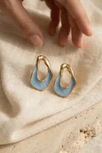 Glaren Aqua Coral 3-Piece Asymmetric Gold Color Women's Earring Set - Image 2