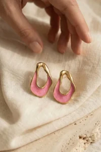 Glaren Aqua Coral 3-Piece Asymmetric Gold Color Women's Earring Set - Image 3
