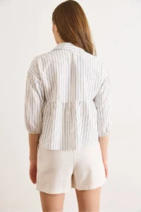 Olalook Women's White Striped Balloon Sleeve Ayrobin Shirt - Image 6