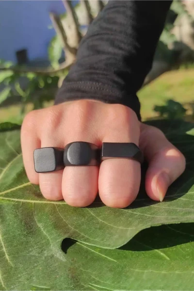The Collection Men MATTE Black Adjustable Ring Set
