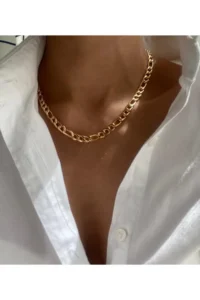 MagicStone Women Gold Flat chained Necklace