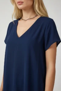 Lovelyİstanbul V-Neck Summer Flowy Viscose Dress  NAVY BLUE - Image 4