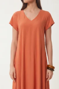 Lovelyİstanbul V-Neck Summer Flowy Viscose Dress  TILE - Image 5