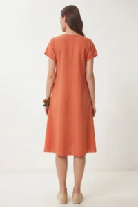 Lovelyİstanbul V-Neck Summer Flowy Viscose Dress  TILE - Image 6