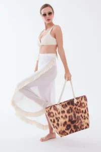 MENUSE ÇANTA Women Beach Bag Leopard Patterned - Image 2