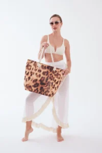 MENUSE ÇANTA Women Beach Bag Leopard Patterned - Image 3
