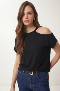 Lovelyİstanbul Cut Out Detailed Viscose Blouse  Black