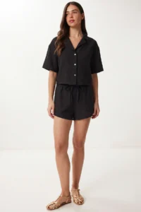 Lovelyİstanbul Linen Shirt Shorts Set  Black - Image 2