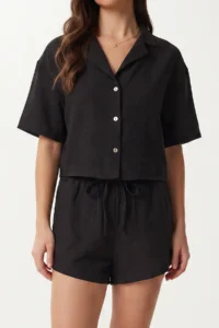 Lovelyİstanbul Linen Shirt Shorts Set  Black - Image 3