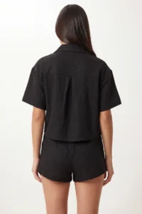 Lovelyİstanbul Linen Shirt Shorts Set  Black - Image 5